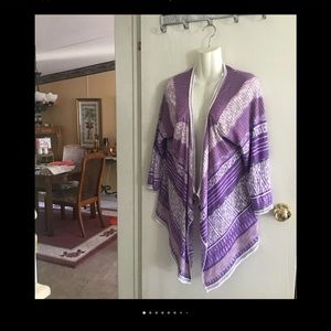 Cardigan by CJ Banks Lightweight purple & white size X striped💐Asymmetrical💐